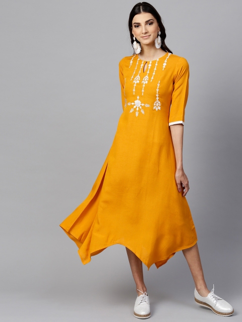 

Libas Women Mustard Yellow Embroidered A-Line Dress