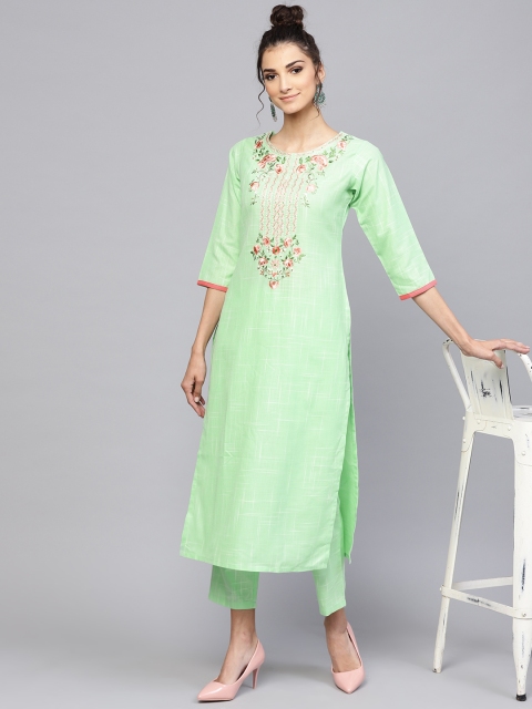 

Libas Women Green Yoke Design Kurta with Trousers