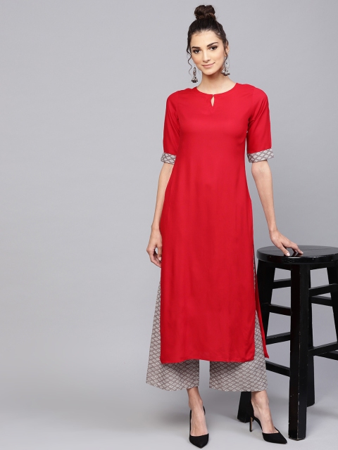 

Libas Women Red & Grey Solid Kurta with Palazzos