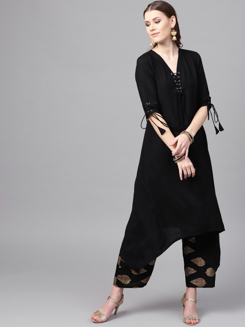 

Libas Women Black Solid Kurta with Palazzos