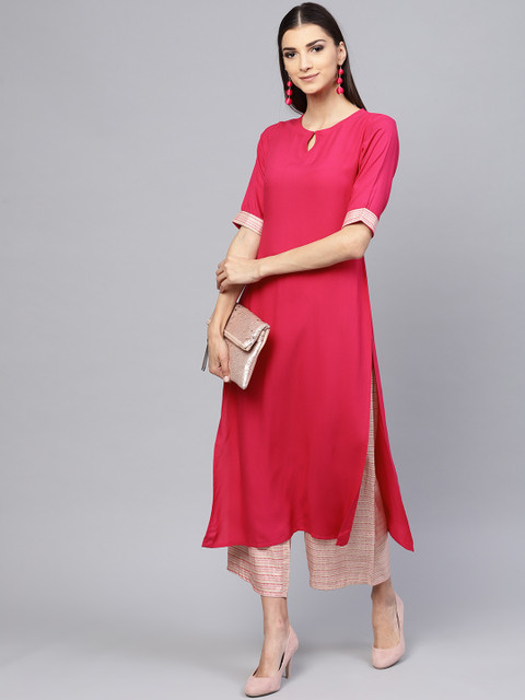 

Libas Women Pink Solid Kurta with Palazzos