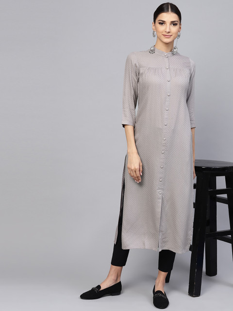 

Libas Women Grey Self Design Straight Kurta