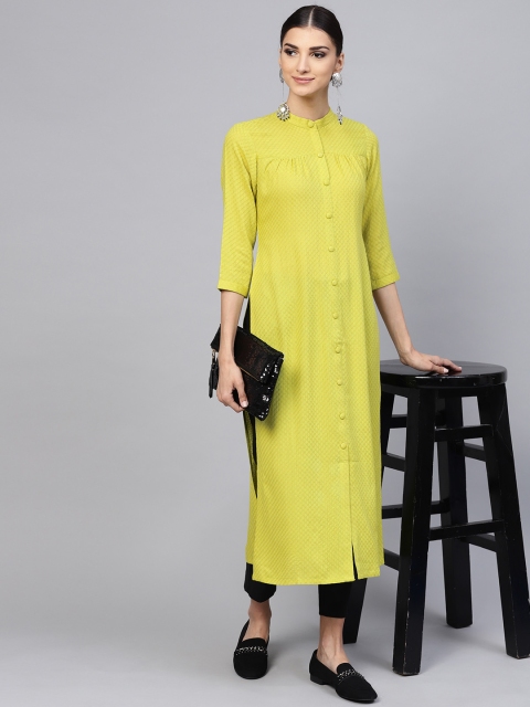 

Libas Women Lime Green Self Design Straight Kurta