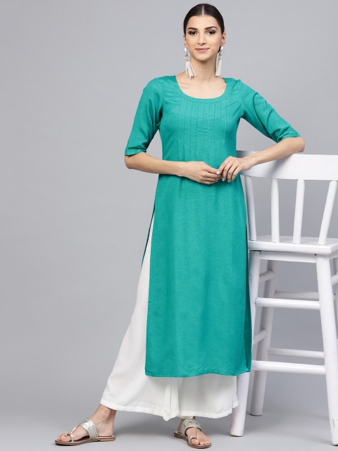 

Libas Women Green Yoke Design Straight Kurta