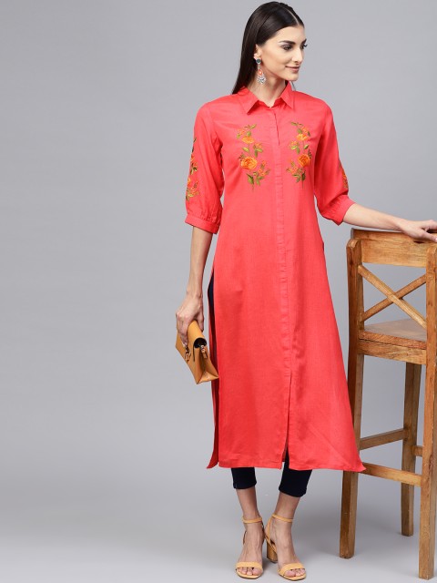 

Libas Women Pink Yoke Design Straight Kurta
