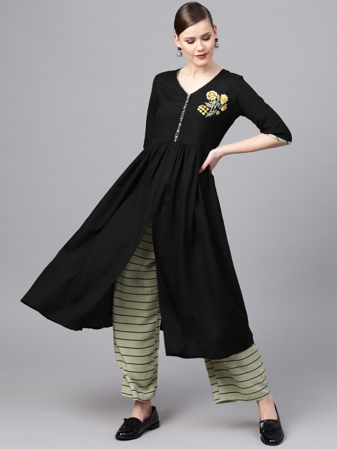 

Libas Women Black Embroidered Detail Kurta with Palazzos