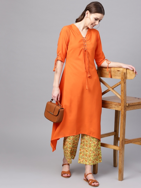 

Libas Women Orange & Green Solid Kurta with Palazzos