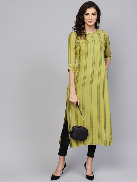 

Libas Women Green & Black Striped Straight Kurta