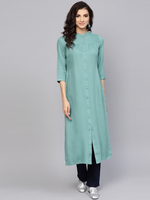 

Libas Women Green Woven Design Straight Kurta