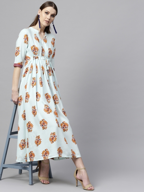 

Libas Women Blue Printed Midi A-Line Dress