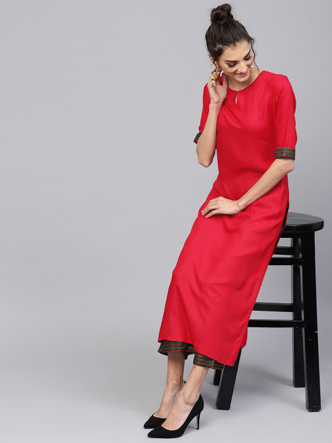 

Libas Women Red & Black Solid Kurta with Palazzos