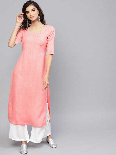 

Libas Women Pink Solid Straight Kurta