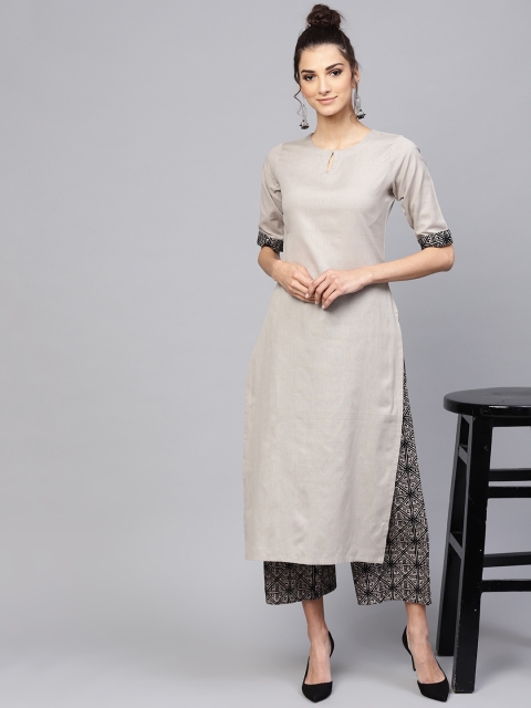 

Libas Women Grey & Black Solid Kurta with Palazzos