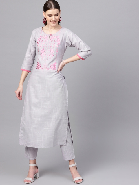 

Libas Women Grey Woven Design Kurta with Trousers