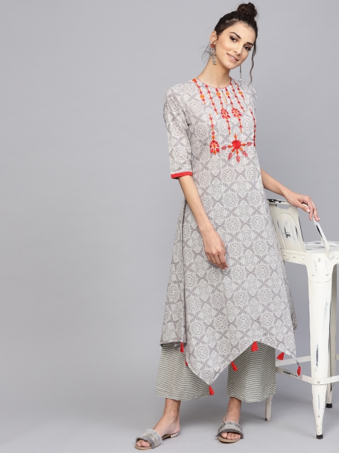 

Libas Women Grey & Off-White Printed Kurta with Palazzos