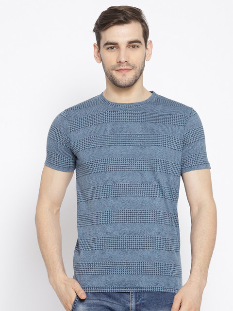 

HARBORNBAY Men Blue Striped Printed Round Neck T-shirt