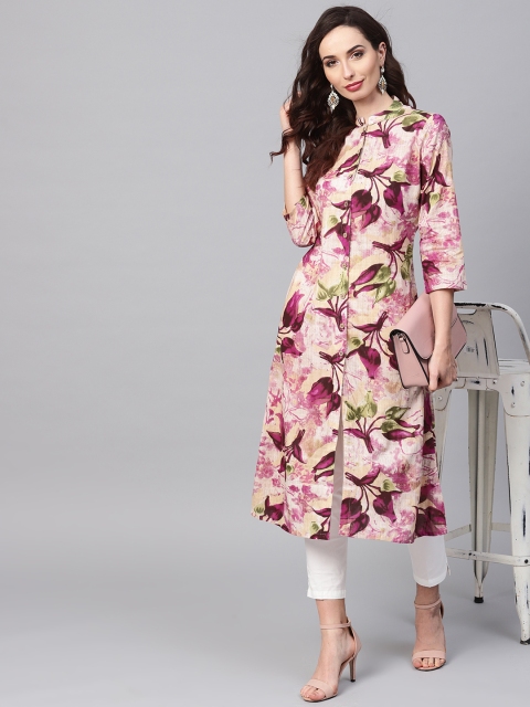 

SOJANYA Women Purple & Beige Floral Print A-Line Kurta