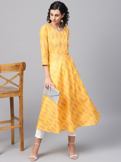 

SOJANYA Women Yellow & Golden Printed Anarkali Kurta