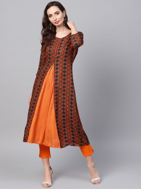 

SOJANYA Women Orange Printed Kurta with Trousers