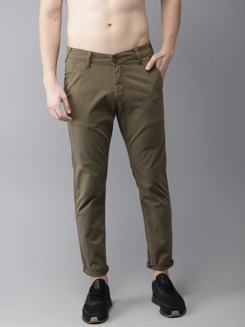 

HERE&NOW Men Olive Green Slim Fit Solid Regular Trousers