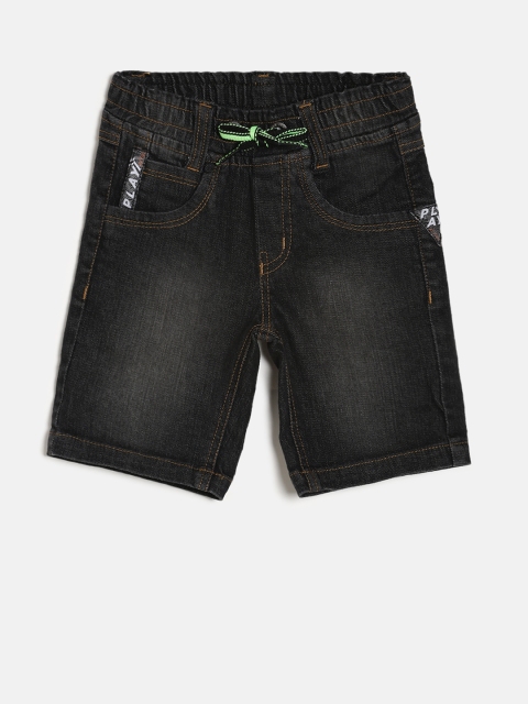 

Little Kangaroos Boys Black Solid Regular Fit Denim Shorts