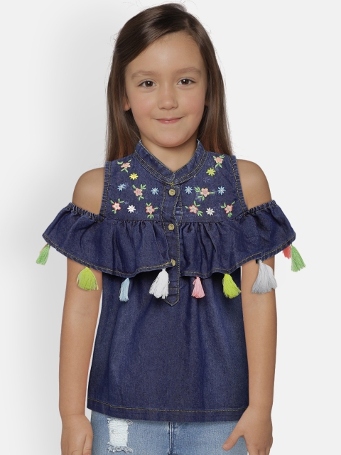 

Little Kangaroos Girls Navy Blue Solid A-Line Top