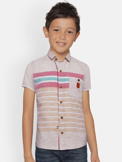

Little Kangaroos Boys Beige & White Striped Casual Shirt