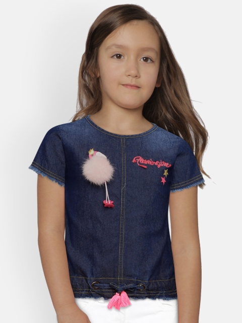 

Little Kangaroos Girls Navy Blue Solid Denim Top