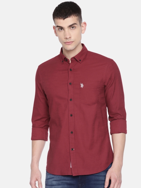 

U.S. Polo Assn. Men Maroon Tailored Fit Solid Casual Shirt