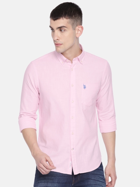 

U.S. Polo Assn. Men Pink Tailored Fit Solid Casual Shirt