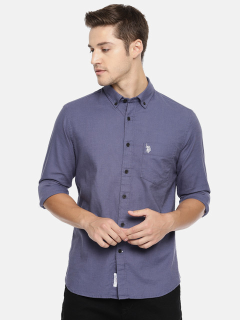

U.S. Polo Assn. Men Purple Tailored Fit Solid Casual Shirt