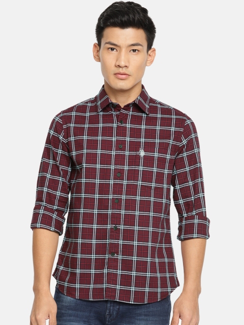 

U.S. Polo Assn. Men Burgundy & Off-White Tailored Fit Checked Casual Shirt