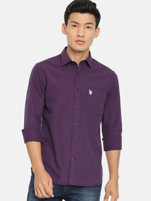 

U.S. Polo Assn. Men Purple Tailored Fit Solid Casual Shirt