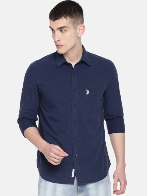 

U.S. Polo Assn. Men Navy Regular Fit Solid Casual Shirt, Navy blue