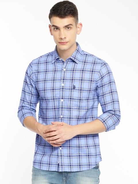 

U.S. Polo Assn. Men Blue & White Tailored Fit Checked Casual Shirt