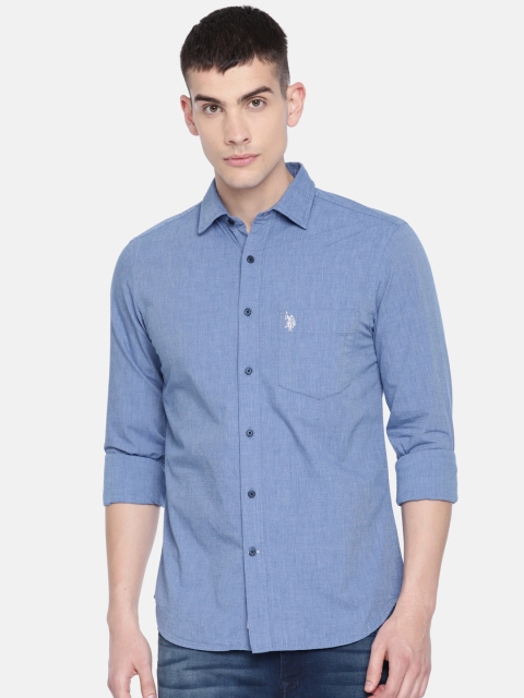 

U.S. Polo Assn. Men Blue Tailored Fit Solid Casual Shirt