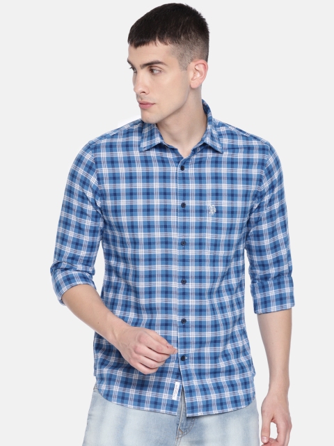 

U.S. Polo Assn. Men Blue & White Tailored Fit Checked Casual Shirt
