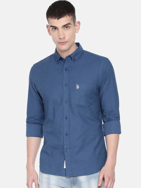 

U.S. Polo Assn. Men Blue Tailored Fit Solid Casual Shirt