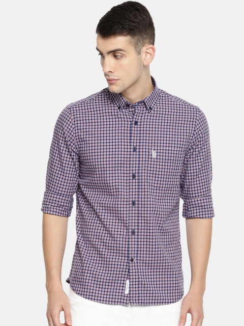 

U.S. Polo Assn. Men Navy Blue & Red Tailored Fit Checked Casual Shirt