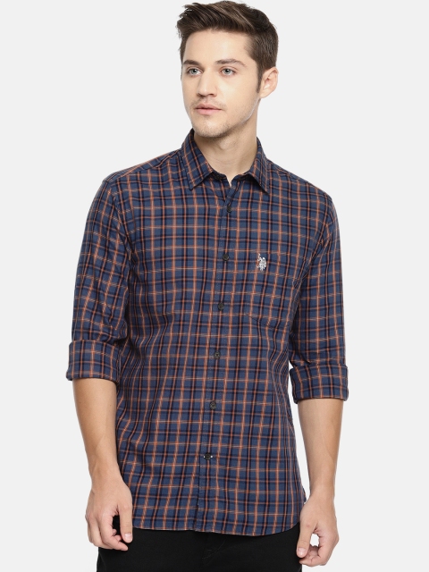 

U.S. Polo Assn. Men Blue & Red Tailored Fit Checked Casual Shirt