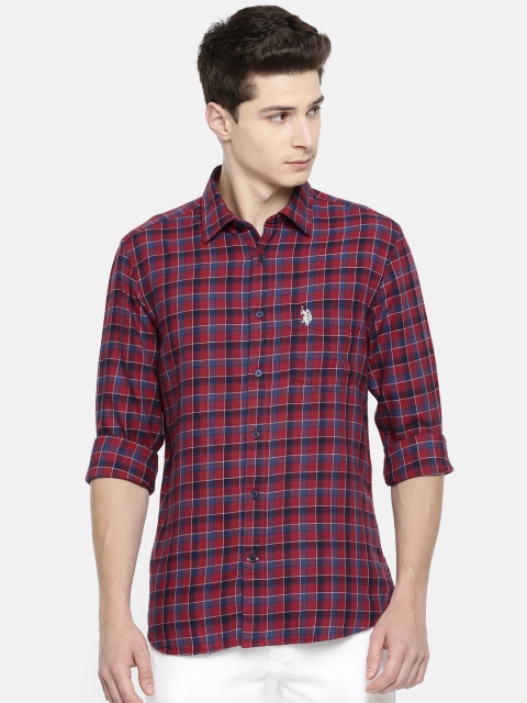 

U.S. Polo Assn. Men Maroon & Blue Tailored Fit Checked Casual Shirt