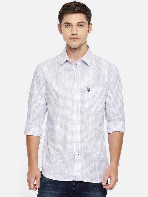 

U.S. Polo Assn. Men White & Blue Tailored Fit Checked Casual Shirt