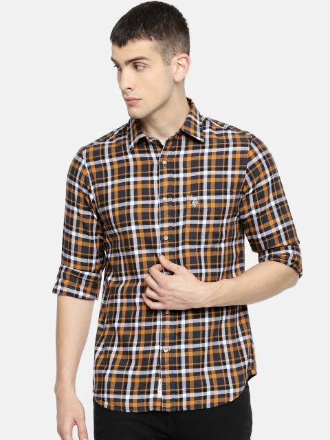 

U.S. Polo Assn. Men Mustard Yellow & Black Tailored Fit Checked Casual Shirt