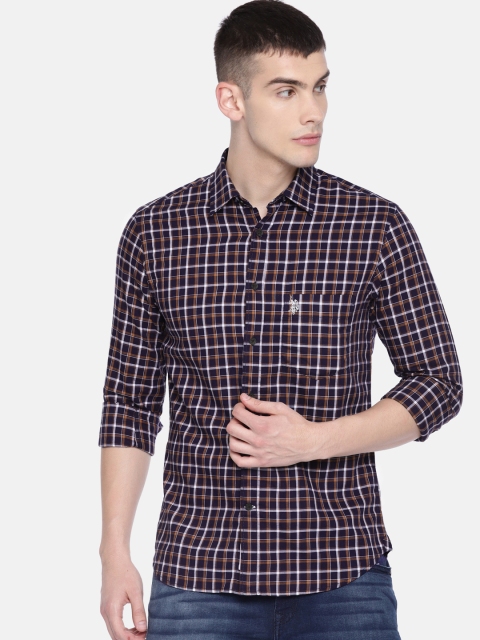 

U.S. Polo Assn. Men Navy & Brown Tailored Fit Checked Casual Shirt, Navy blue