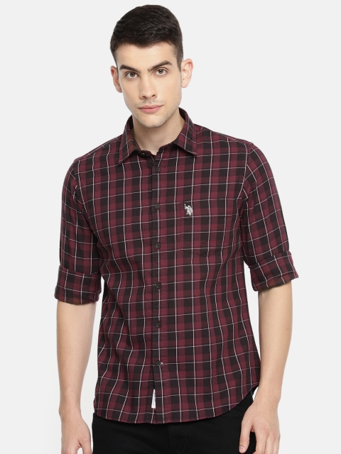 

U.S. Polo Assn. Men Maroon & Black Tailored Fit Checked Casual Shirt