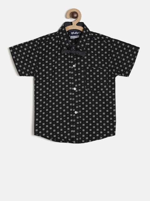 

Little Kangaroos Boys Black Regular Fit Printed Casual Shirt With Bow Tie