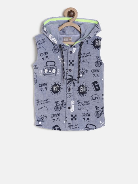 

Little Kangaroos Boys Blue Regular Fit Printed Casual Shirt