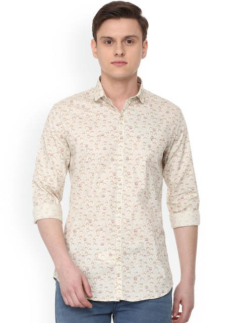 

V Dot Men Beige Slim Fit Printed Casual Shirt