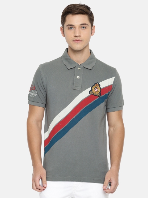 

U.S. Polo Assn. Men Grey Striped Polo Collar T-shirt