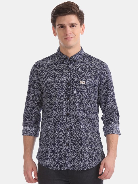 

U.S. Polo Assn. Denim Co. Men Navy Blue & White Slim Fit Printed Casual Shirt